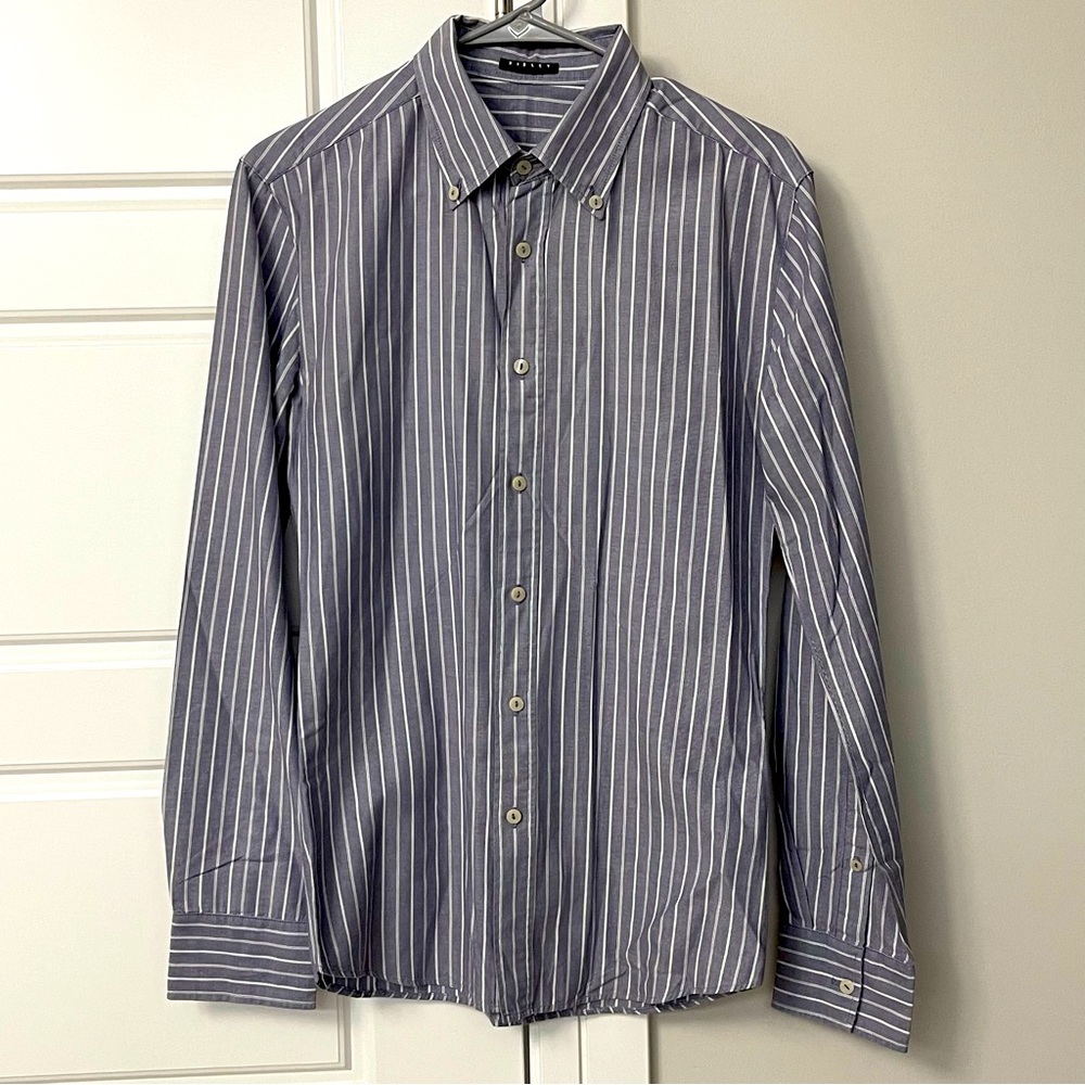 ‼️FINAL SALE‼️Sisley Grey and White Long Sleeve Striped Shirt | Size: XS mens